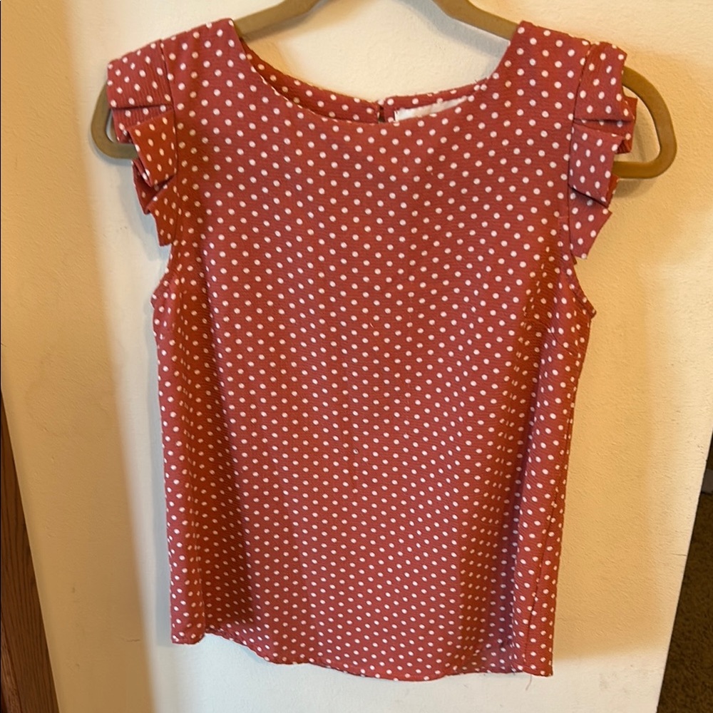 Monteau Red Polka Dot Ruffled Blouse